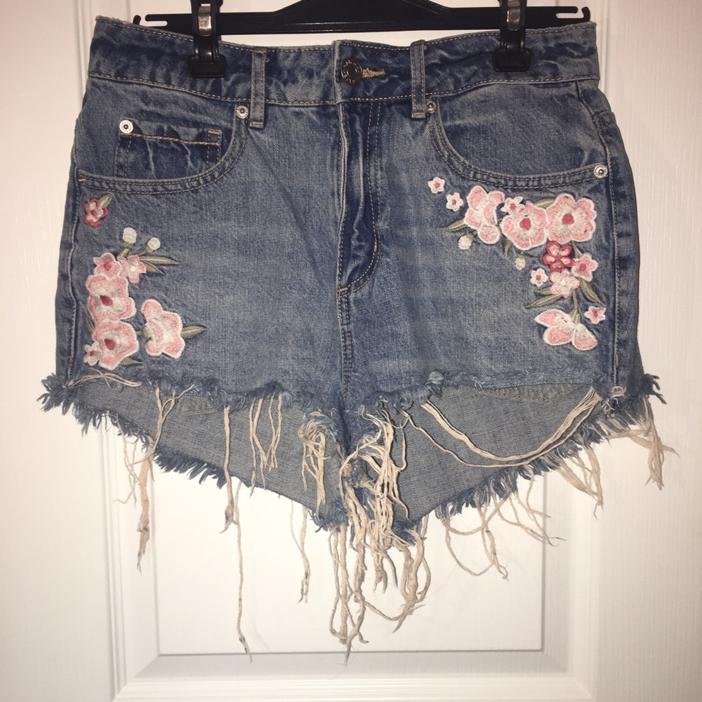 Garage Floral Embroidered Jean Shorts